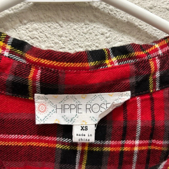 Hippie Rose Red Plaid Button Front Top XS - Picture 2 of 5